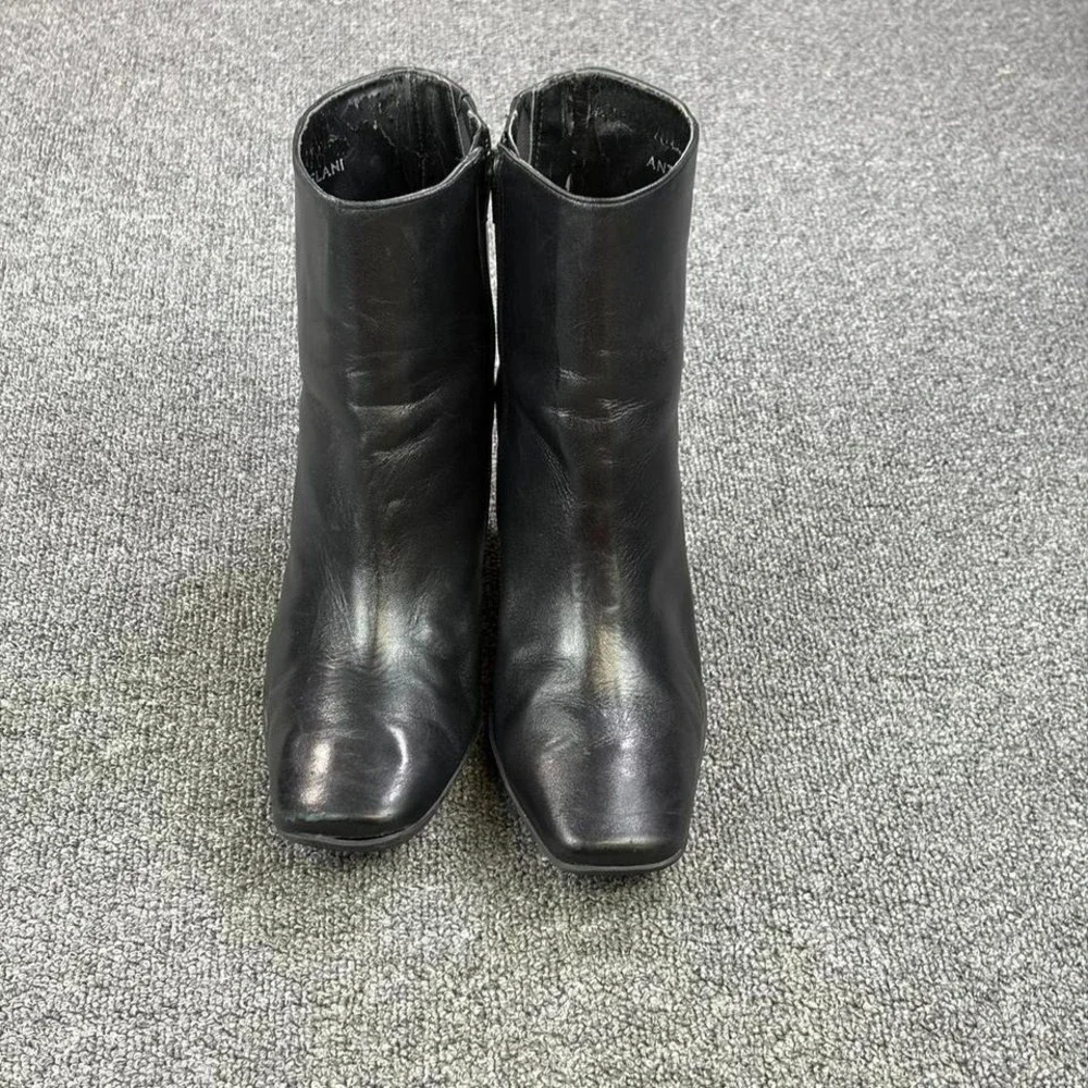 Women's Antonio Melani Black Leather Side Zip Campus Booties Heel Boots Size 9 M